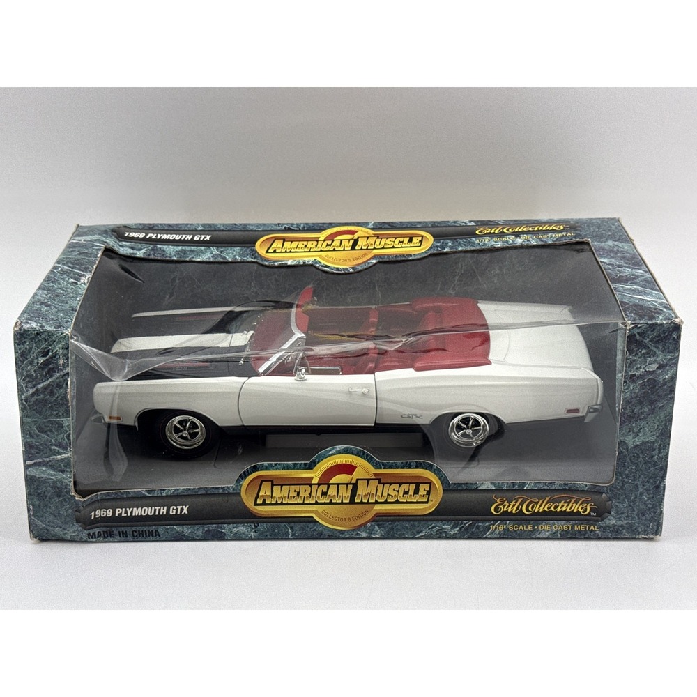 Ertl Collectibles Plymouth GTX Diecast Model Car 1:18 Scale White/Red Metal Hemi